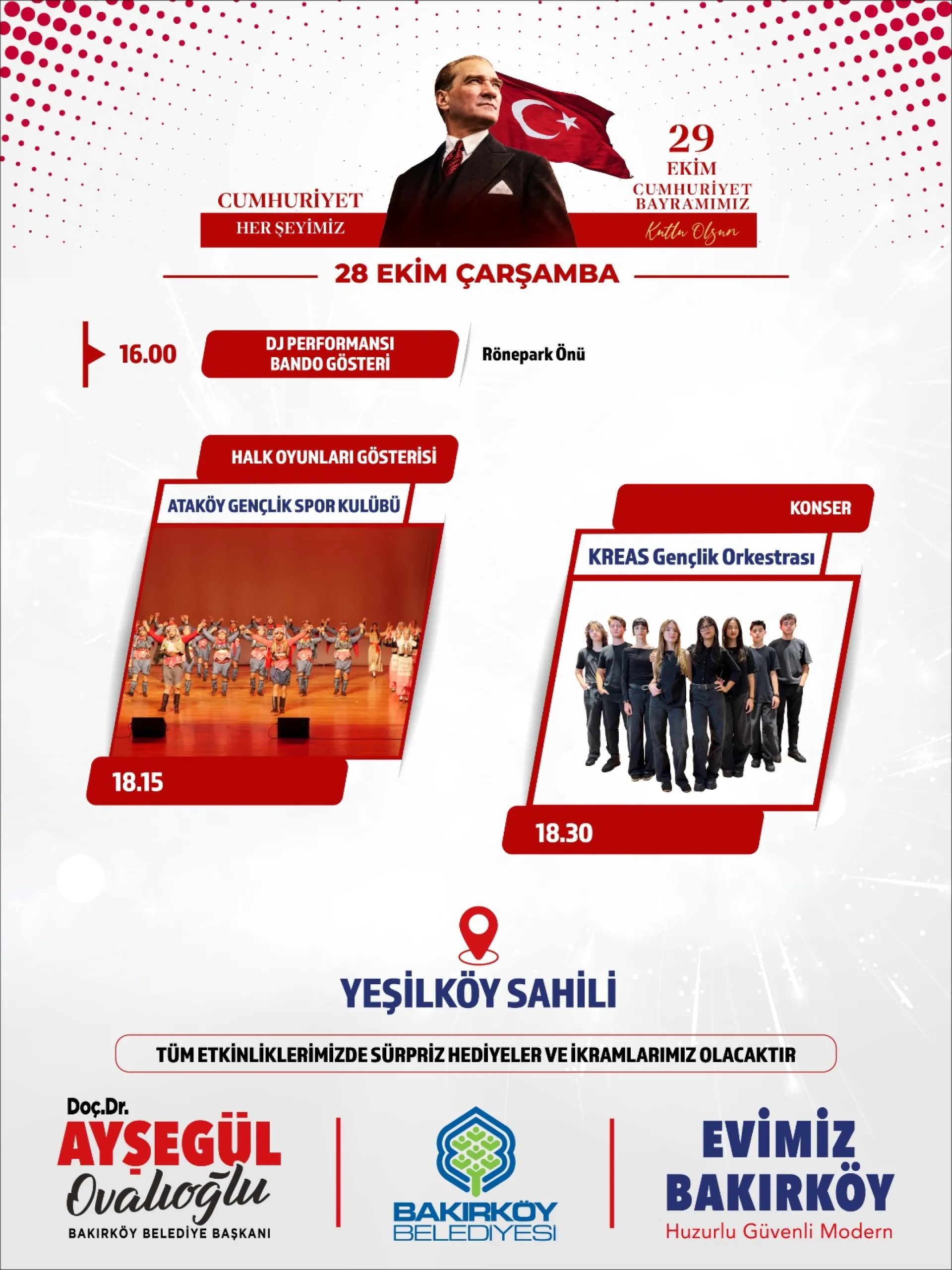 BAKIRKÖY BELEDİYESİ’NDEN CUMHURİYET BAYRAMI’NA ÖZEL DOLU DOLU PROGRAM